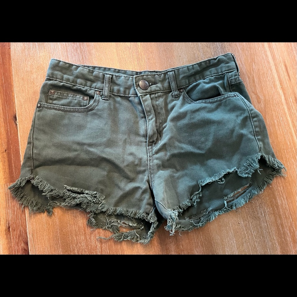 Free People green denim shorts- 26